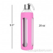 Glass Water Bottle- 20 Ounce BPA Free Bottle with Protective Silicone Sleeve, Leak Proof Lid and Carrying Loop by Classic Cuisine (Pink) 568326414